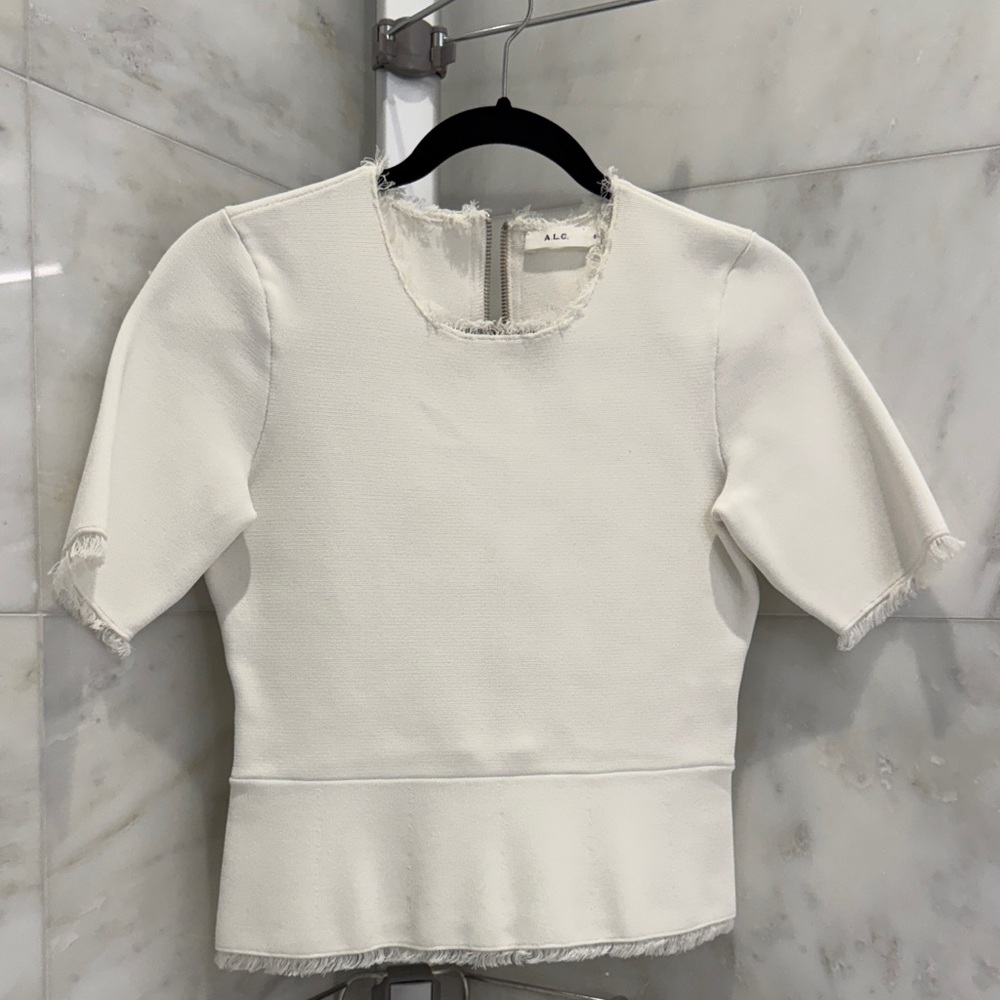 A.L.C. Cream Frayed Edge T Shirt